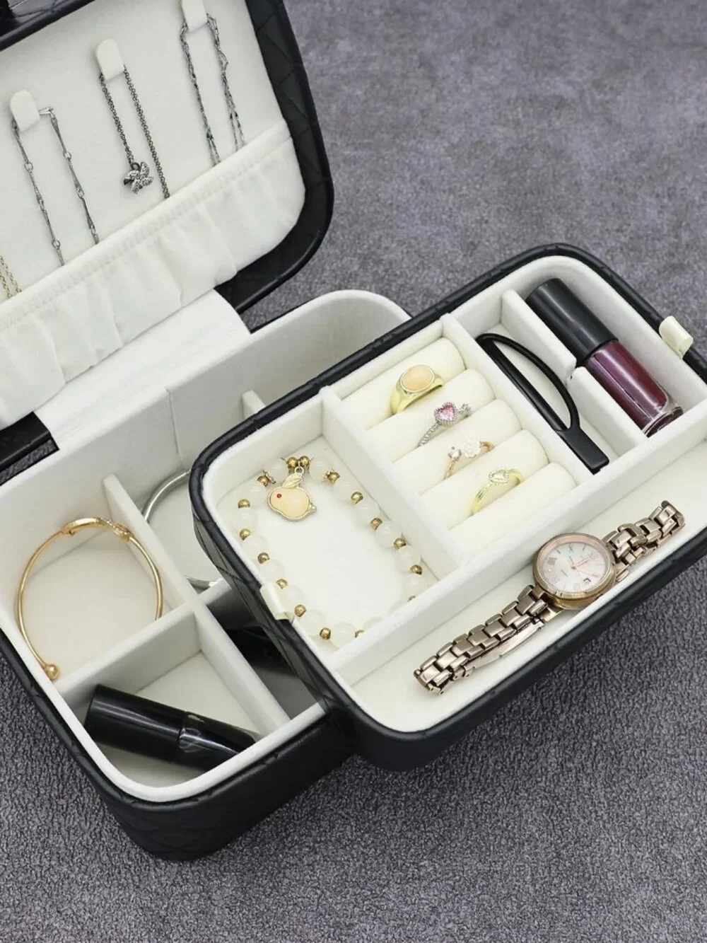 Luxurious Two-Layer Faux Leather Jewelry Travel Organizer